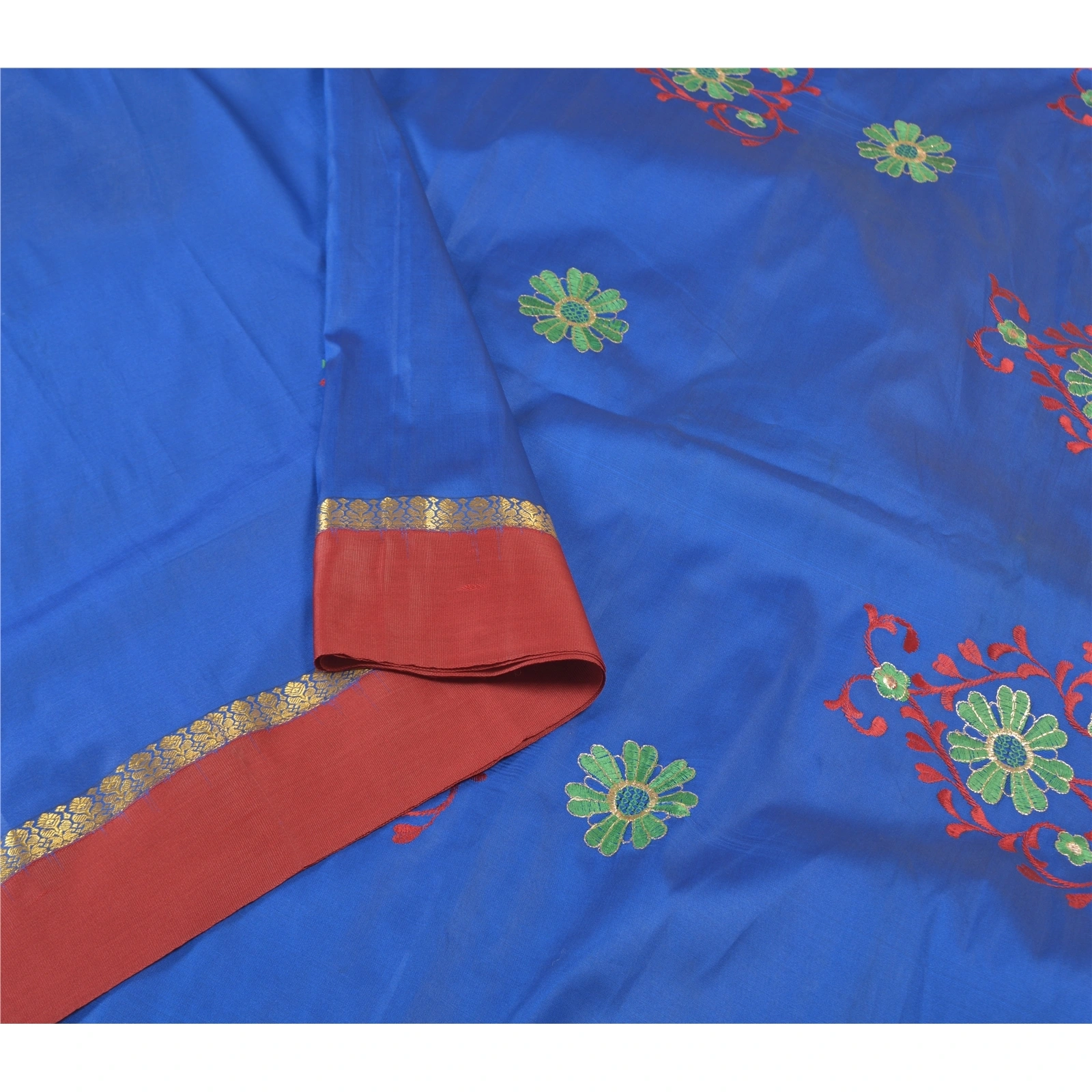 Sanskriti Vintage Blue Sarees Art Silk Embroidered Premium Sari Craft Fabric, PS-57868-Blue-Thread Work-Art (Artificial) Silk-10