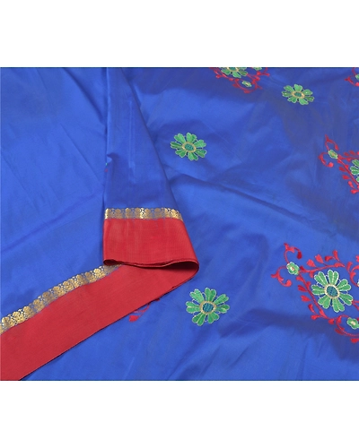 Sanskriti Vintage Blue Sarees Art Silk Embroidered Premium Sari Craft Fabric, PS-57868-Blue-Thread Work-Art (Artificial) Silk-10