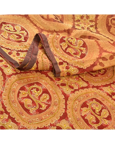 Sanskriti Vintage Red Sarees Pure Organza Silk Hand Beaded Cultural Sari Fabric, PS-57881-Red-Hand-Woven Work-100% Pure Orange Silk-2