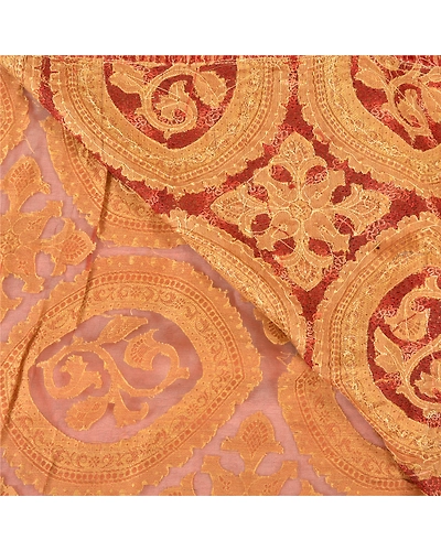 Sanskriti Vintage Red Sarees Pure Organza Silk Hand Beaded Cultural Sari Fabric, PS-57881-Red-Hand-Woven Work-100% Pure Orange Silk-3