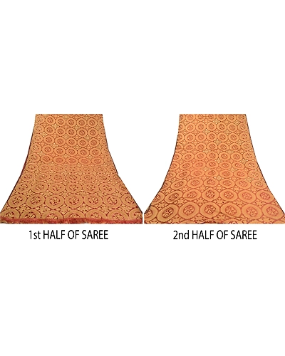 Sanskriti Vintage Red Sarees Pure Organza Silk Hand Beaded Cultural Sari Fabric, PS-57881-Red-Hand-Woven Work-100% Pure Orange Silk-6