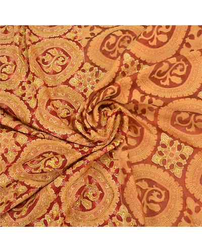 Sanskriti Vintage Red Sarees Pure Organza Silk Hand Beaded Cultural Sari Fabric, PS-57881-Red-Hand-Woven Work-100% Pure Orange Silk-7