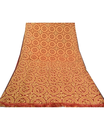 Sanskriti Vintage Red Sarees Pure Organza Silk Hand Beaded Cultural Sari Fabric, PS-57881-Red-Hand-Woven Work-100% Pure Orange Silk-9