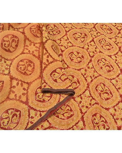 Sanskriti Vintage Red Sarees Pure Organza Silk Hand Beaded Cultural Sari Fabric, PS-57881-Red-Hand-Woven Work-100% Pure Orange Silk-10