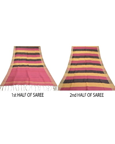 Sanskriti Vintage Indian Sarees Cotton Woven Premium Sari Craft 5 Yard Fabric, PS-57912-Multi Color-Woven Work-Cotton-5