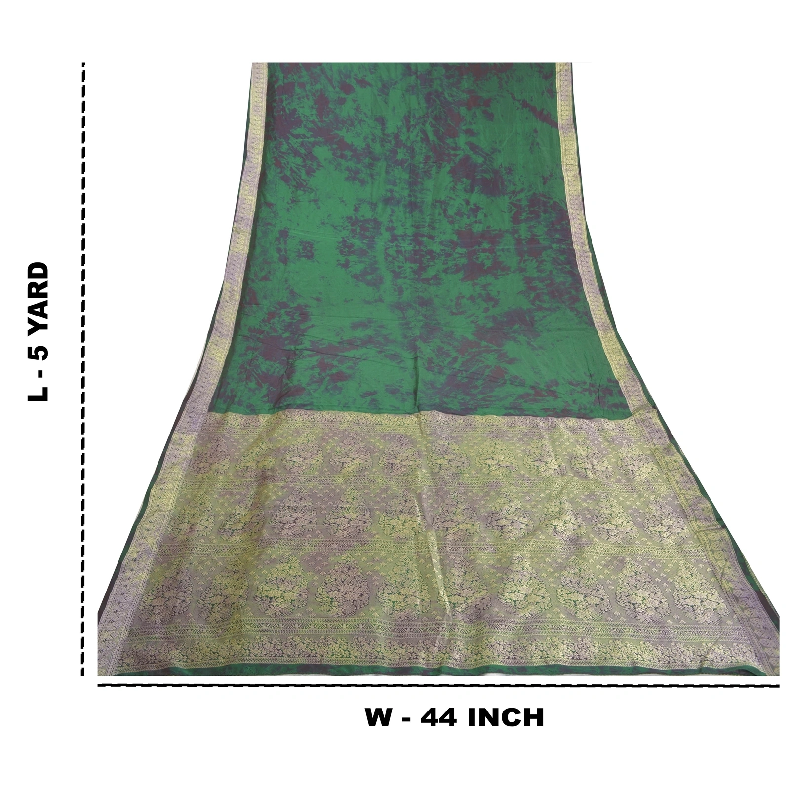 Sanskriti Vintage Green Sarees 100% Pure Silk Woven Tie-Dye Sari Craft Fabric, PS-57942-Green-Tie &amp; Dye Work-100% Pure Silk-1