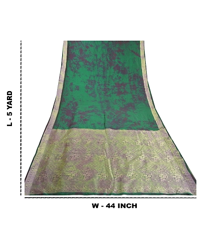 Sanskriti Vintage Green Sarees 100% Pure Silk Woven Tie-Dye Sari Craft Fabric, PS-57942-Green-Tie &amp; Dye Work-100% Pure Silk-1