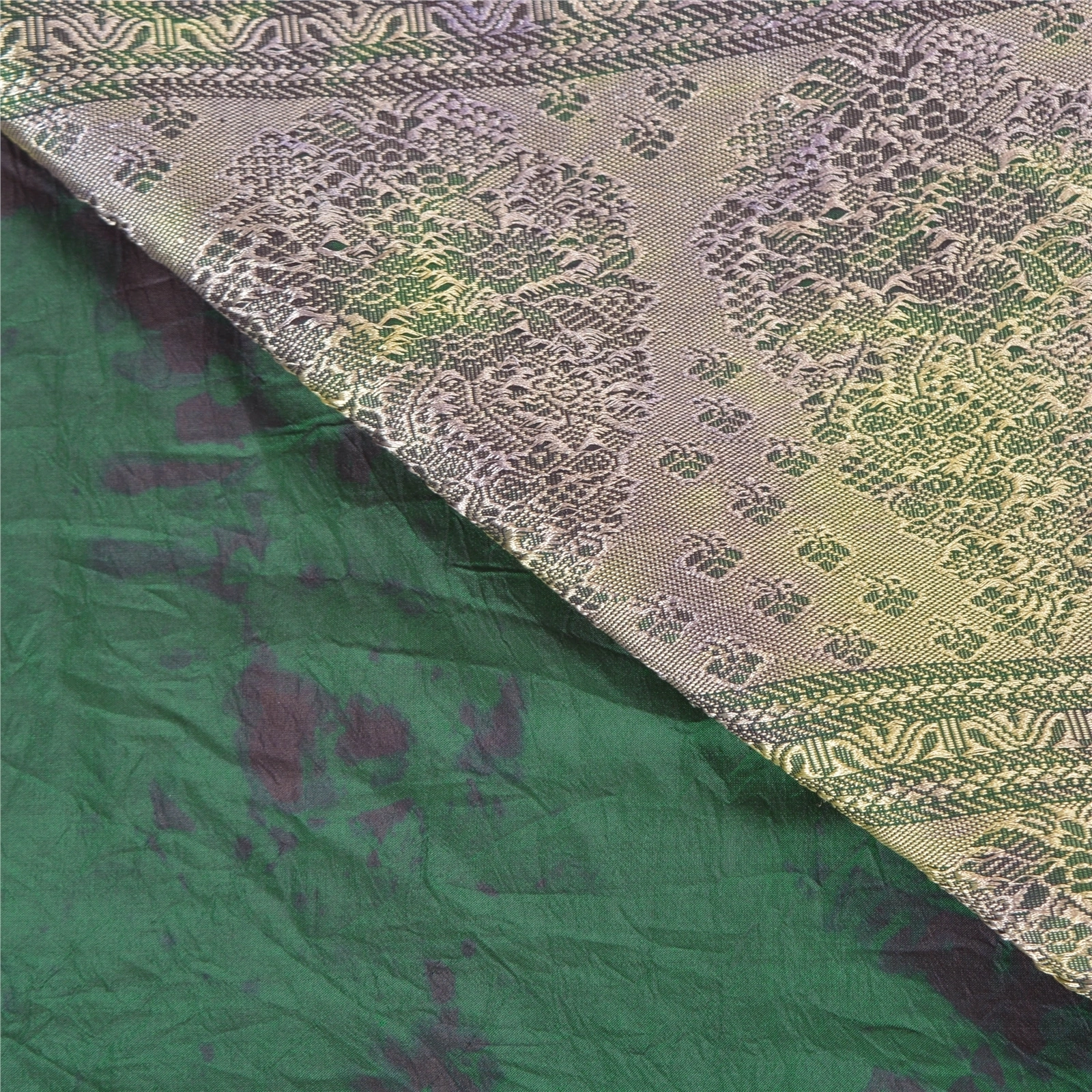 Sanskriti Vintage Green Sarees 100% Pure Silk Woven Tie-Dye Sari Craft Fabric, PS-57942-Green-Tie &amp; Dye Work-100% Pure Silk-3