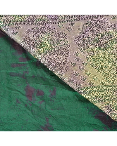 Sanskriti Vintage Green Sarees 100% Pure Silk Woven Tie-Dye Sari Craft Fabric, PS-57942-Green-Tie &amp; Dye Work-100% Pure Silk-3