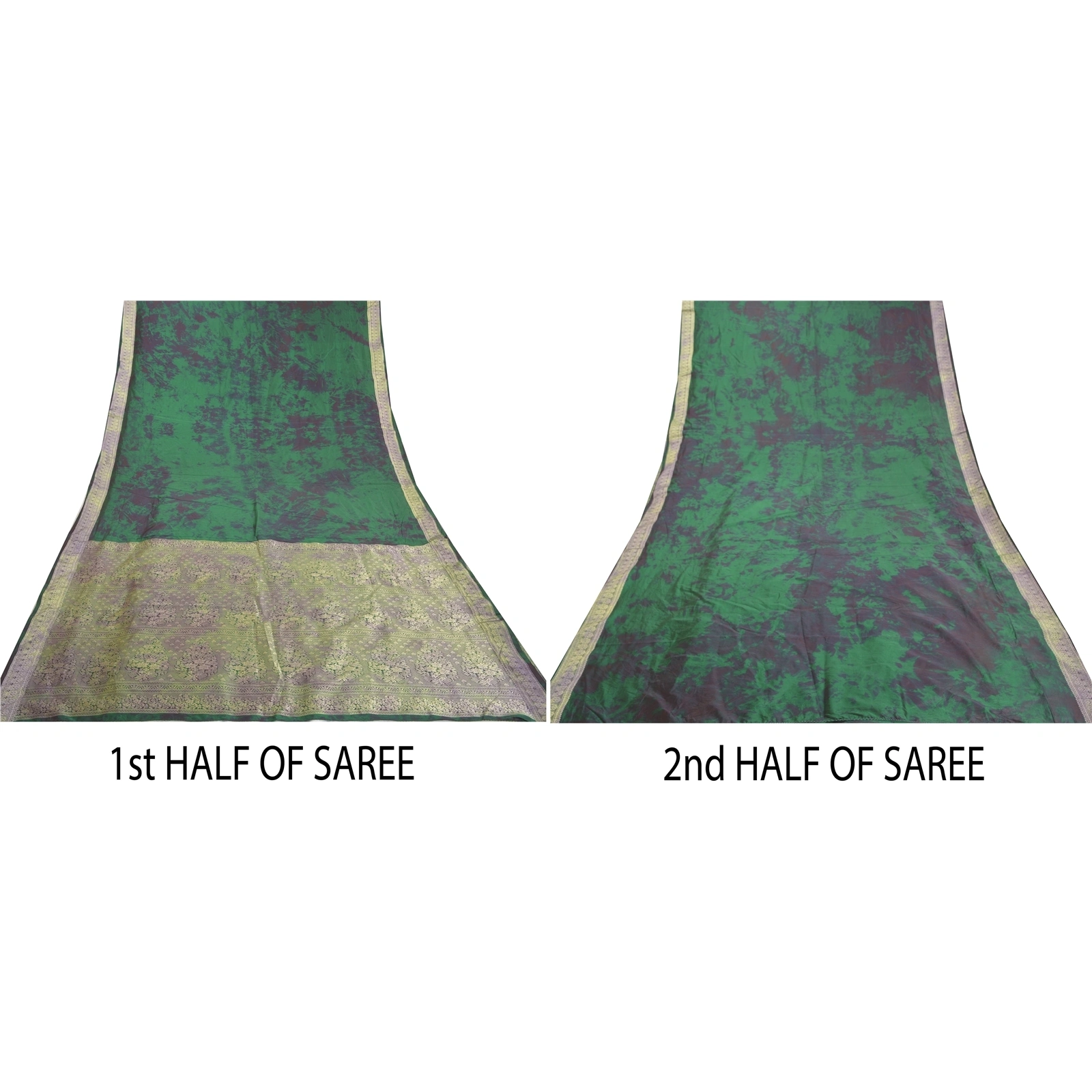 Sanskriti Vintage Green Sarees 100% Pure Silk Woven Tie-Dye Sari Craft Fabric, PS-57942-Green-Tie &amp; Dye Work-100% Pure Silk-6