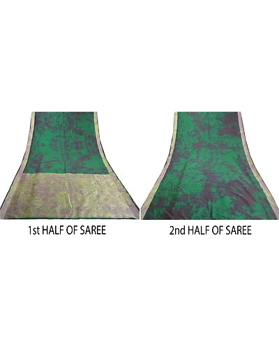 Sanskriti Vintage Green Sarees 100% Pure Silk Woven Tie-Dye Sari Craft Fabric, PS-57942-Green-Tie &amp; Dye Work-100% Pure Silk-6
