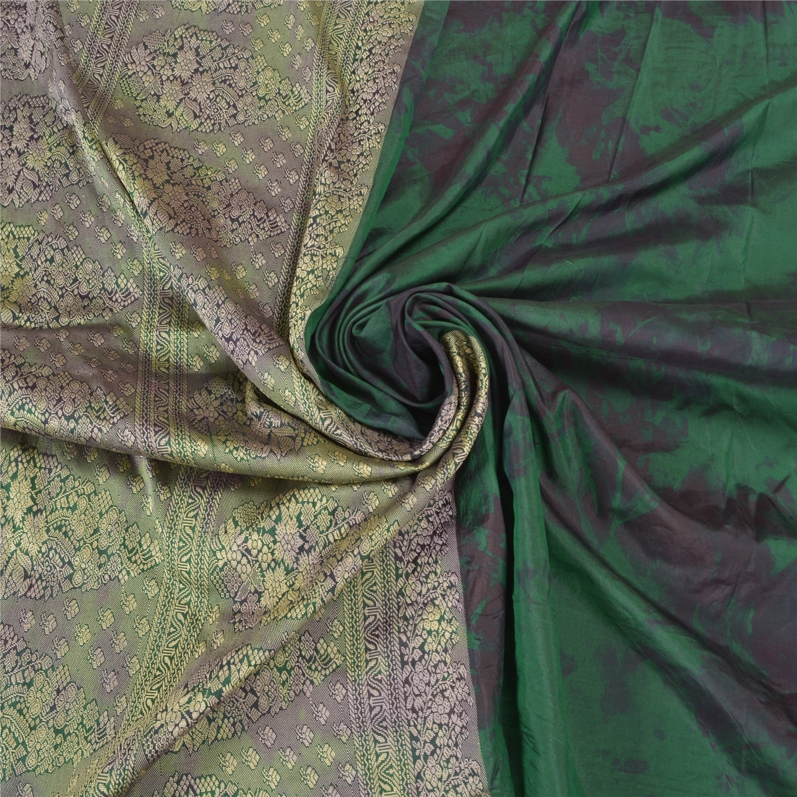 Sanskriti Vintage Green Sarees 100% Pure Silk Woven Tie-Dye Sari Craft Fabric, PS-57942-Green-Tie &amp; Dye Work-100% Pure Silk-7