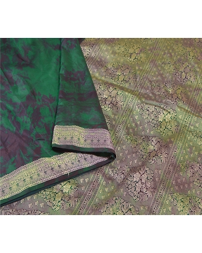 Sanskriti Vintage Green Sarees 100% Pure Silk Woven Tie-Dye Sari Craft Fabric, PS-57942-Green-Tie &amp; Dye Work-100% Pure Silk-10
