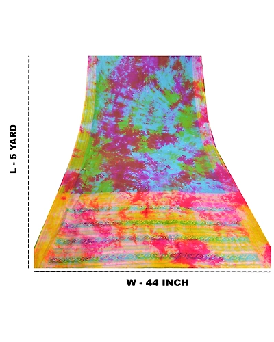 Sanskriti Vintage Indian Sarees 100% Pure Silk Woven Tie-Dye Sari Craft Fabric, PS-57971-Multi Color-Woven Work-100% Pure Silk-1
