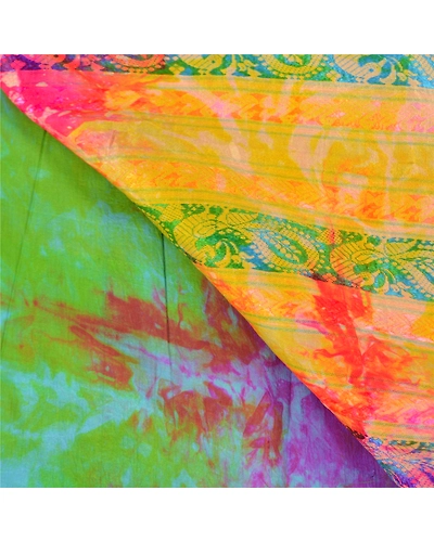Sanskriti Vintage Indian Sarees 100% Pure Silk Woven Tie-Dye Sari Craft Fabric, PS-57971-Multi Color-Woven Work-100% Pure Silk-3