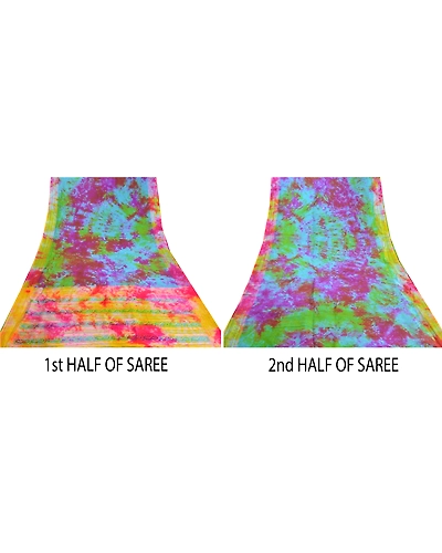 Sanskriti Vintage Indian Sarees 100% Pure Silk Woven Tie-Dye Sari Craft Fabric, PS-57971-Multi Color-Woven Work-100% Pure Silk-6