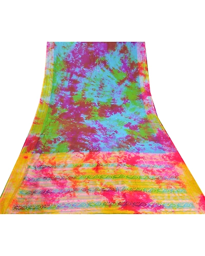 Sanskriti Vintage Indian Sarees 100% Pure Silk Woven Tie-Dye Sari Craft Fabric, PS-57971-Multi Color-Woven Work-100% Pure Silk-9