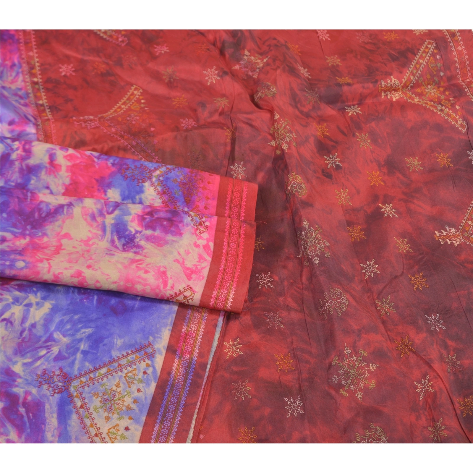 Sanskriti Vintage Indian Sarees Pure Silk Embroidered Sindhi Tie-Dye Sari Fabric, PS-57979-Multi Color-Thread Work-100% Pure Silk-8