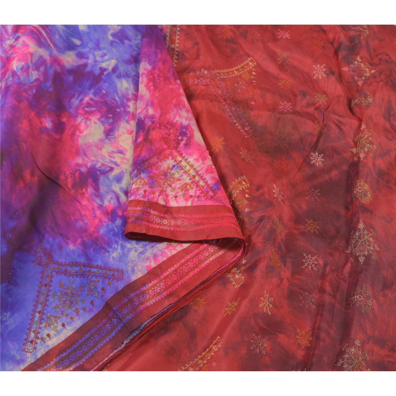 Sanskriti Vintage Indian Sarees Pure Silk Embroidered Sindhi Tie-Dye Sari Fabric, PS-57979-Multi Color-Thread Work-100% Pure Silk-10