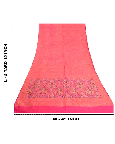 Sanskriti Vintage Peach Sarees Organza Hand-Woven Premium Sari Craft Fabric, PS-58003-Shade Of Peach-Hand-Woven Work-Organza-1