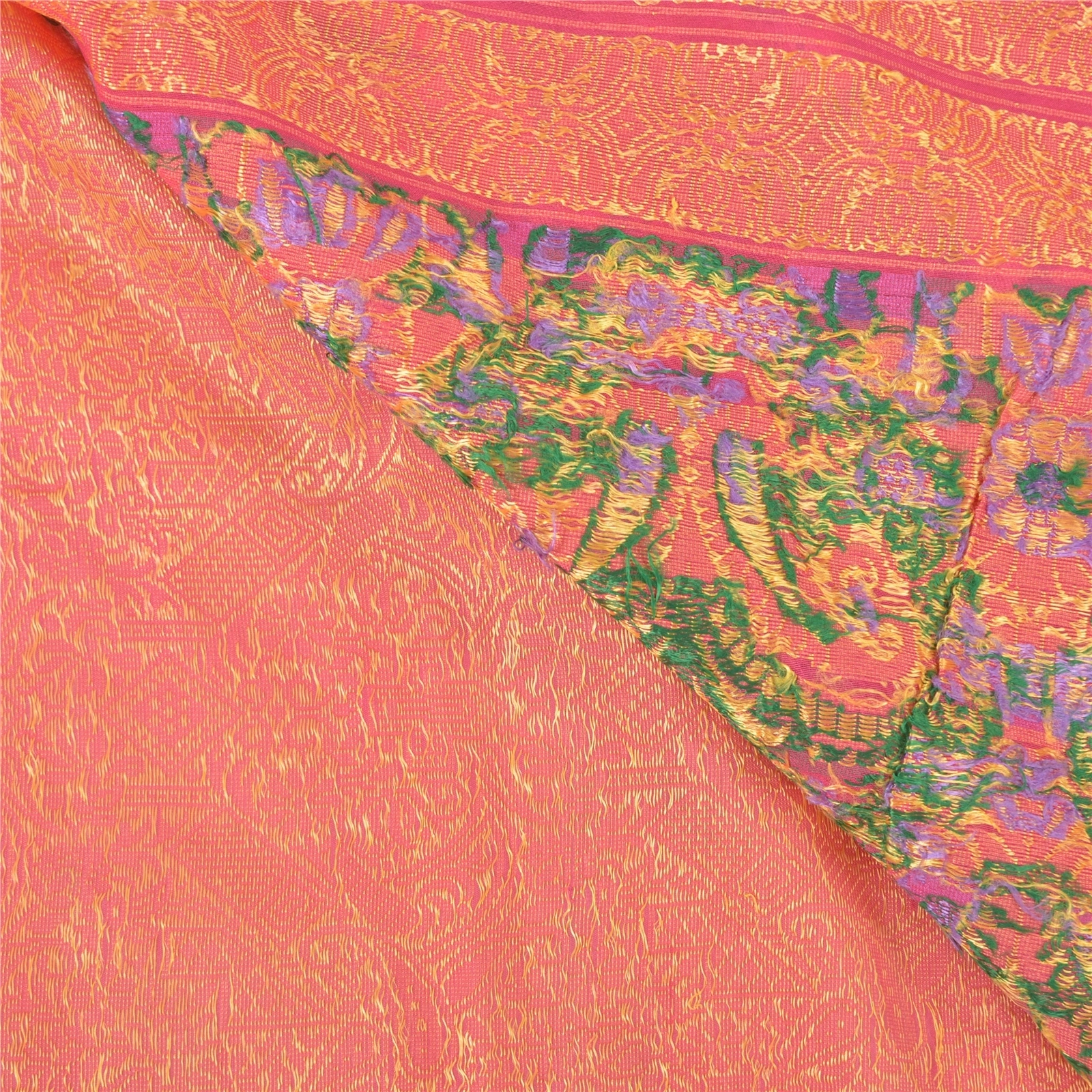 Sanskriti Vintage Peach Sarees Organza Hand-Woven Premium Sari Craft Fabric, PS-58003-Shade Of Peach-Hand-Woven Work-Organza-2