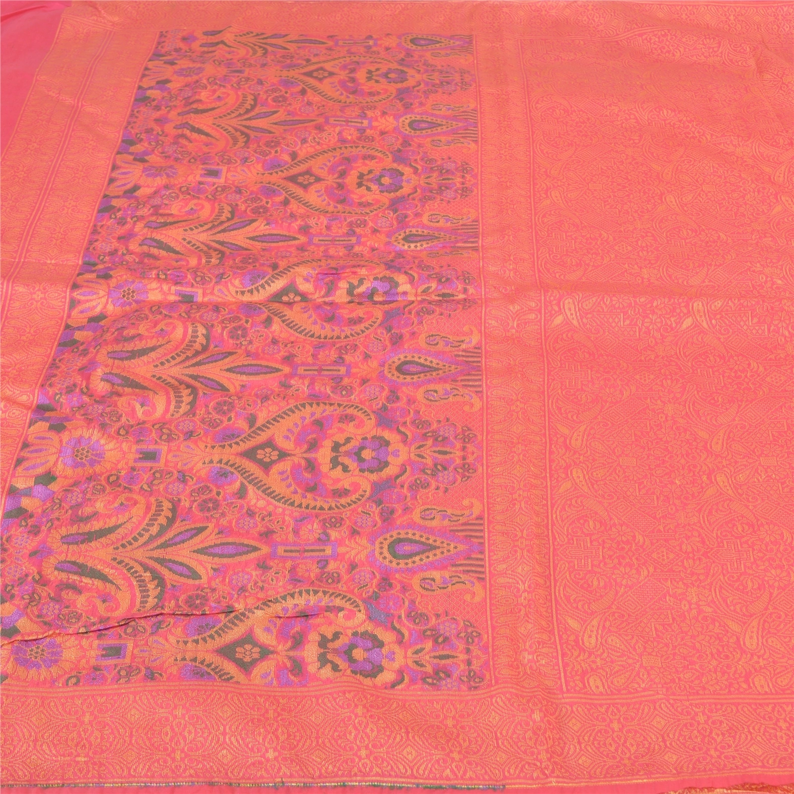 Sanskriti Vintage Peach Sarees Organza Hand-Woven Premium Sari Craft Fabric, PS-58003-Shade Of Peach-Hand-Woven Work-Organza-3