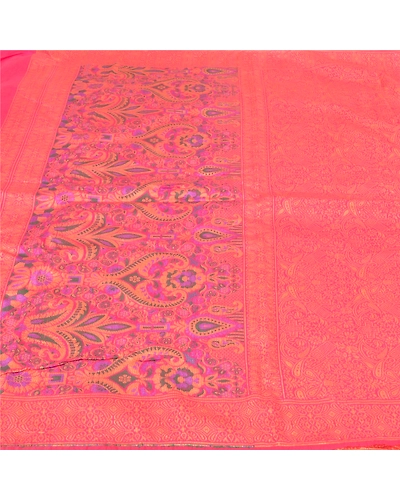 Sanskriti Vintage Peach Sarees Organza Hand-Woven Premium Sari Craft Fabric, PS-58003-Shade Of Peach-Hand-Woven Work-Organza-3