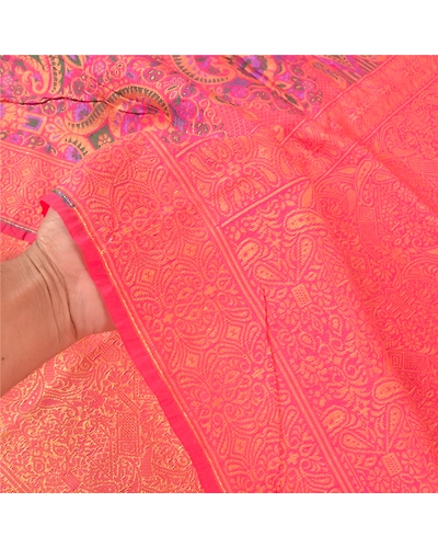 Sanskriti Vintage Peach Sarees Organza Hand-Woven Premium Sari Craft Fabric, PS-58003-Shade Of Peach-Hand-Woven Work-Organza-4