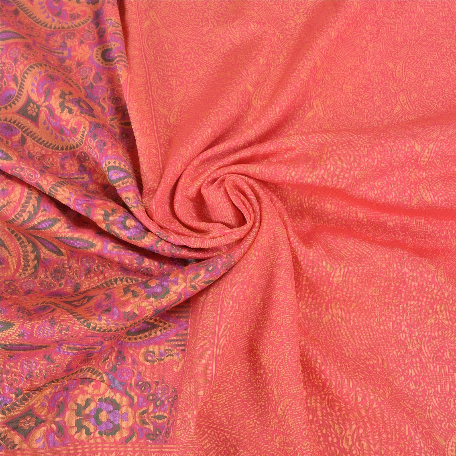 Sanskriti Vintage Peach Sarees Organza Hand-Woven Premium Sari Craft Fabric, PS-58003-Shade Of Peach-Hand-Woven Work-Organza-6