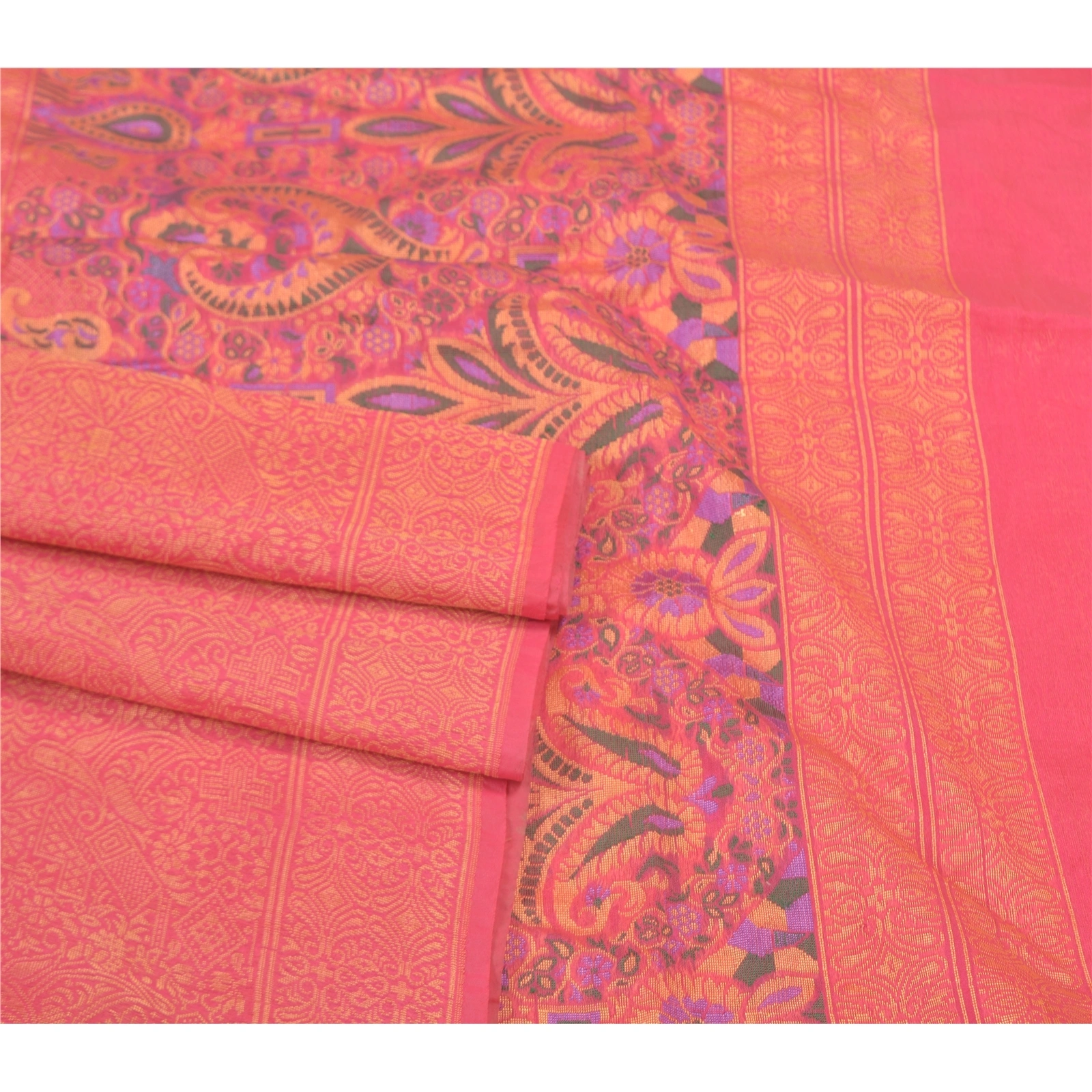 Sanskriti Vintage Peach Sarees Organza Hand-Woven Premium Sari Craft Fabric, PS-58003-Shade Of Peach-Hand-Woven Work-Organza-7