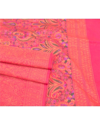 Sanskriti Vintage Peach Sarees Organza Hand-Woven Premium Sari Craft Fabric, PS-58003-Shade Of Peach-Hand-Woven Work-Organza-7