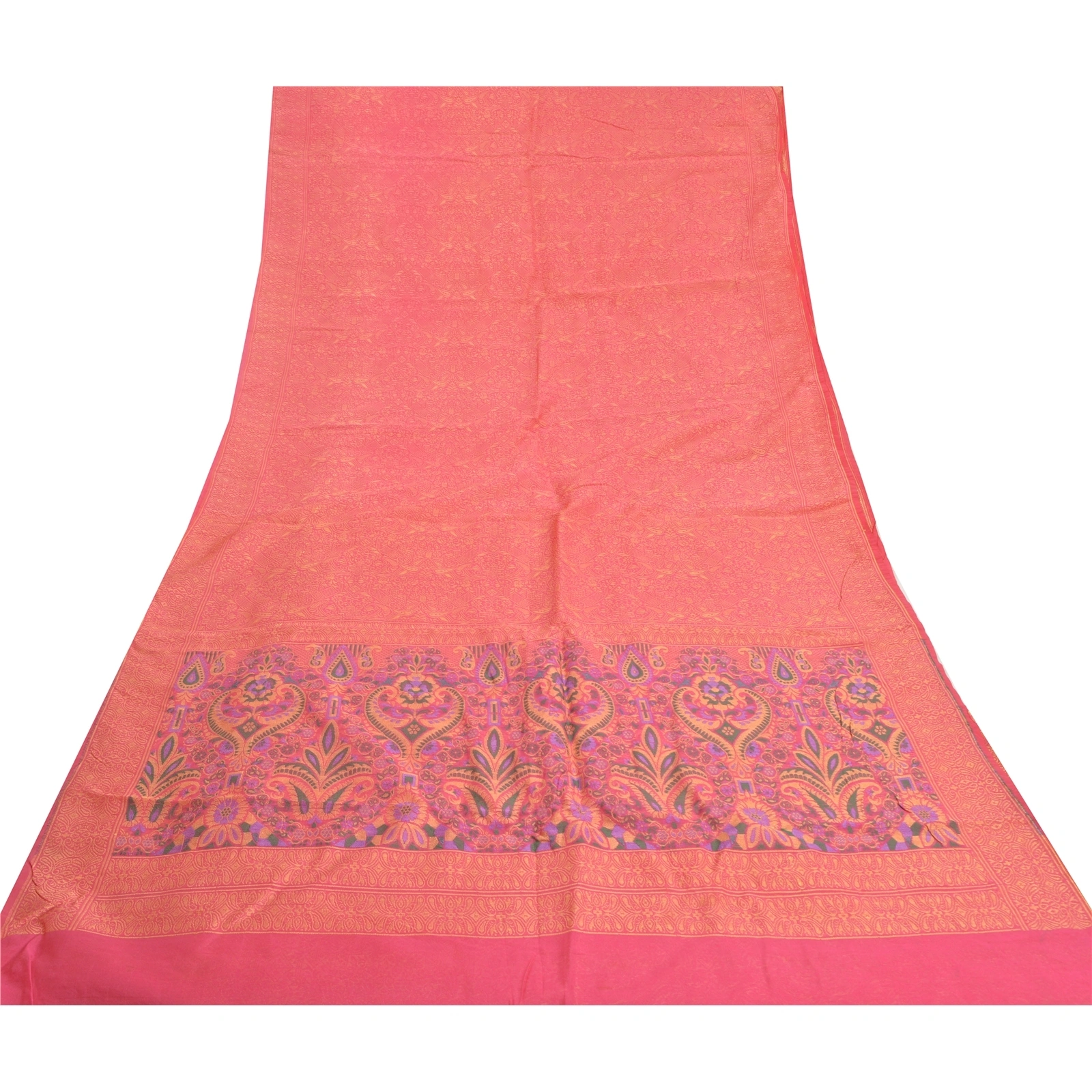 Sanskriti Vintage Peach Sarees Organza Hand-Woven Premium Sari Craft Fabric, PS-58003-Shade Of Peach-Hand-Woven Work-Organza-8