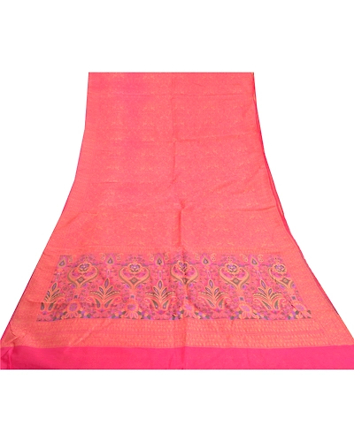 Sanskriti Vintage Peach Sarees Organza Hand-Woven Premium Sari Craft Fabric, PS-58003-Shade Of Peach-Hand-Woven Work-Organza-8