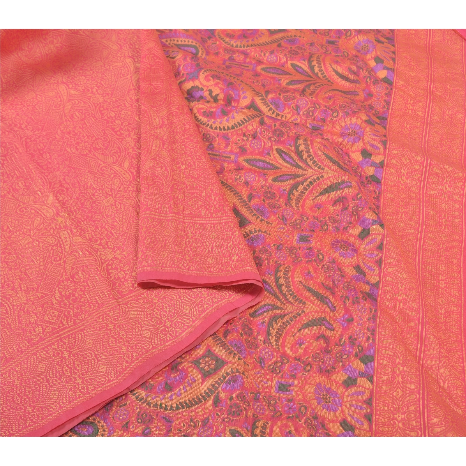 Sanskriti Vintage Peach Sarees Organza Hand-Woven Premium Sari Craft Fabric, PS-58003-Shade Of Peach-Hand-Woven Work-Organza-9