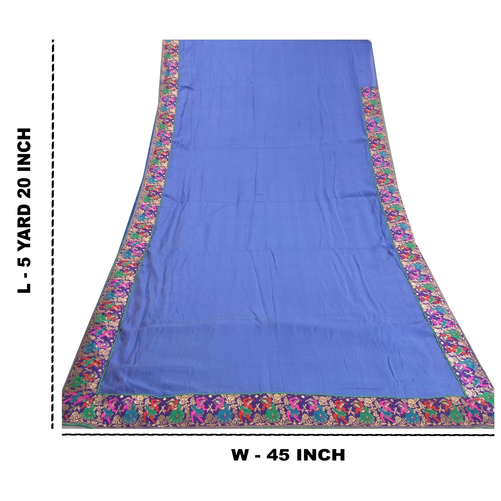 Sanskriti Vintage Blue Sarees Blend Silk Embroidered Premium Sari Craft Fabric, PS-58005-Shade Of Blue-Patch Work-Blend Silk-1