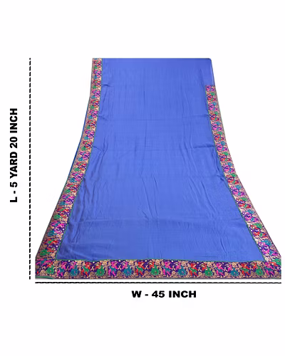 Sanskriti Vintage Blue Sarees Blend Silk Embroidered Premium Sari Craft Fabric, PS-58005-Shade Of Blue-Patch Work-Blend Silk-1