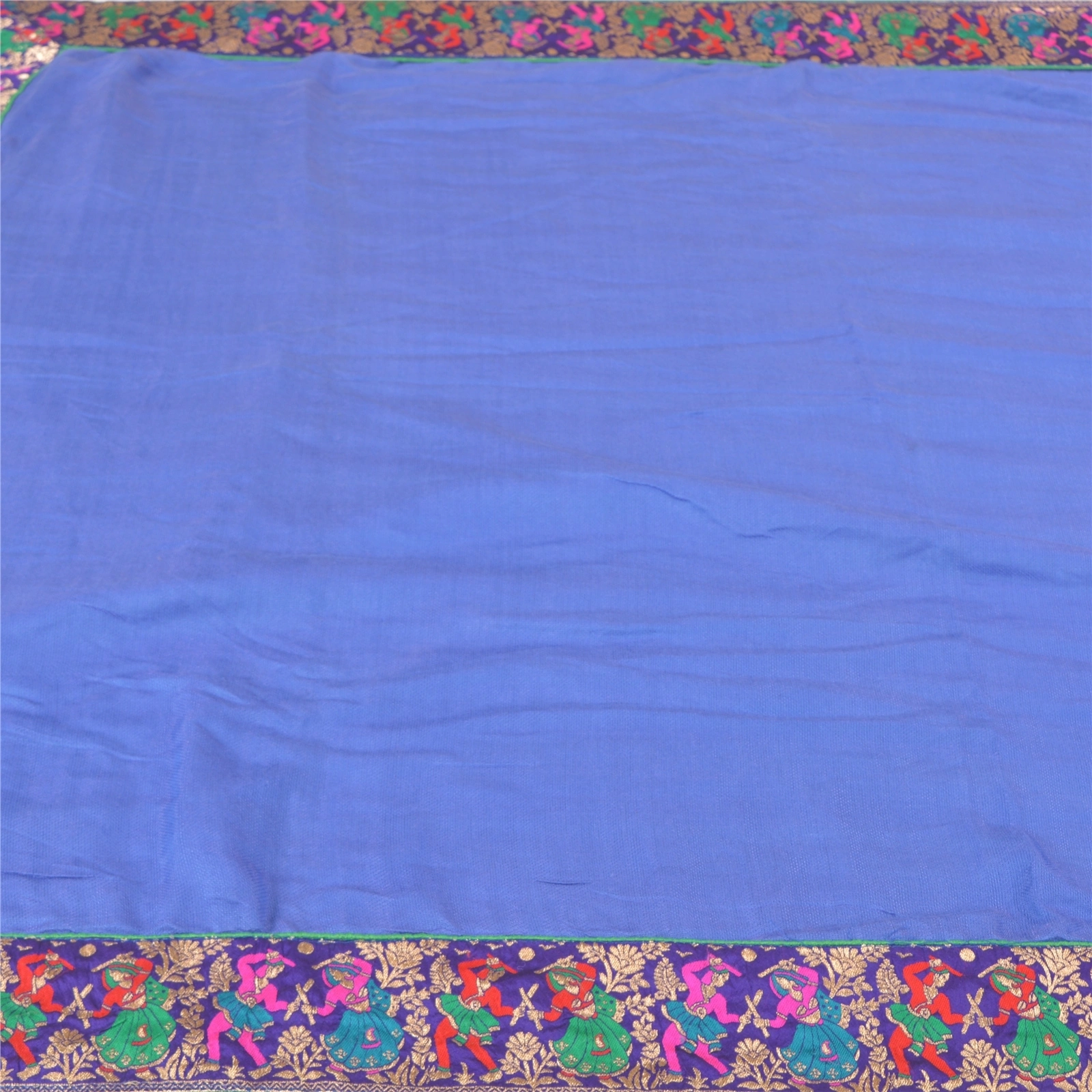 Sanskriti Vintage Blue Sarees Blend Silk Embroidered Premium Sari Craft Fabric, PS-58005-Shade Of Blue-Patch Work-Blend Silk-3