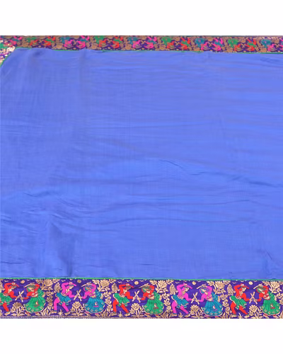 Sanskriti Vintage Blue Sarees Blend Silk Embroidered Premium Sari Craft Fabric, PS-58005-Shade Of Blue-Patch Work-Blend Silk-3