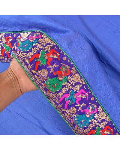 Sanskriti Vintage Blue Sarees Blend Silk Embroidered Premium Sari Craft Fabric, PS-58005-Shade Of Blue-Patch Work-Blend Silk-4