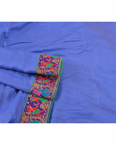 Sanskriti Vintage Blue Sarees Blend Silk Embroidered Premium Sari Craft Fabric, PS-58005-Shade Of Blue-Patch Work-Blend Silk-7
