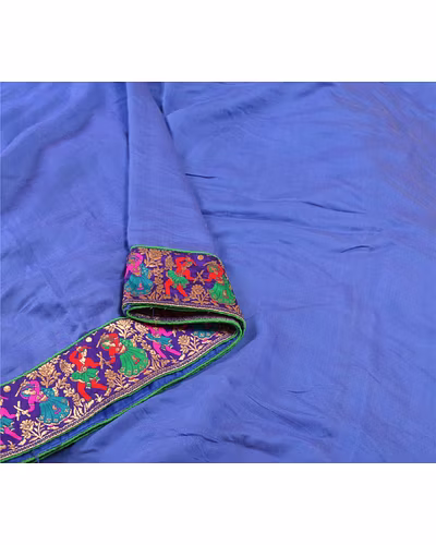 Sanskriti Vintage Blue Sarees Blend Silk Embroidered Premium Sari Craft Fabric, PS-58005-Shade Of Blue-Patch Work-Blend Silk-9