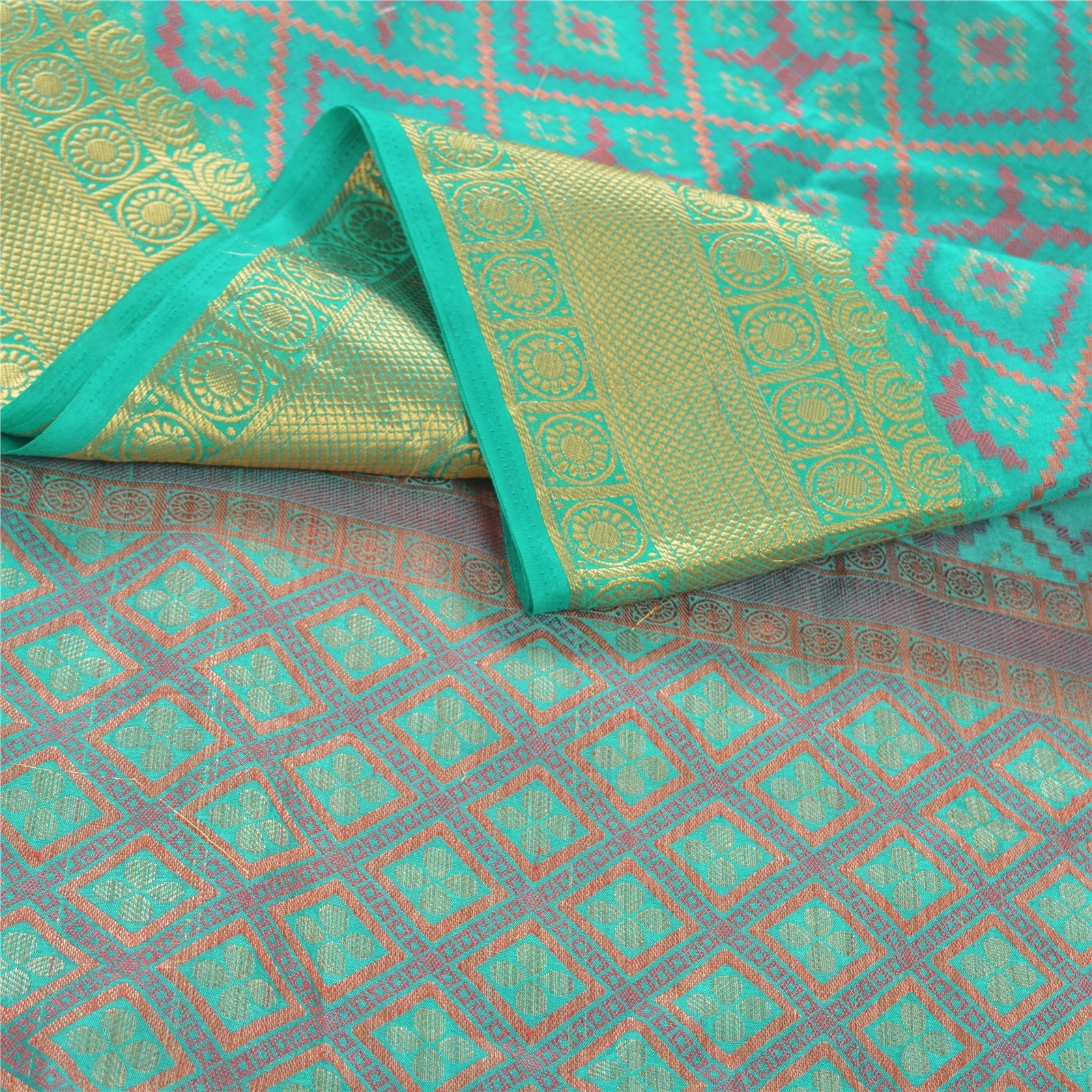 Sanskriti Vintage Turquoise Sarees Art Silk Hand-Woven Premium Sari Craft Fabric, PS-58014-Shade Of Turquoise-Hand-Woven Work-Art (Artificial) Silk-2