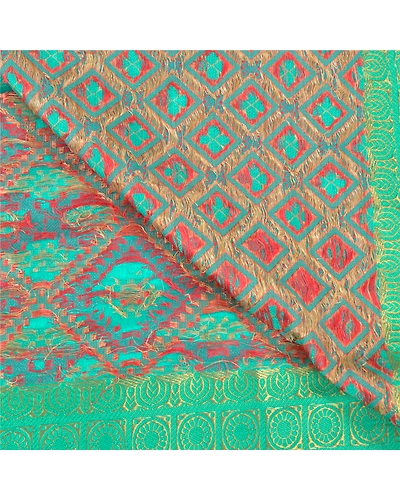 Sanskriti Vintage Turquoise Sarees Art Silk Hand-Woven Premium Sari Craft Fabric, PS-58014-Shade Of Turquoise-Hand-Woven Work-Art (Artificial) Silk-3
