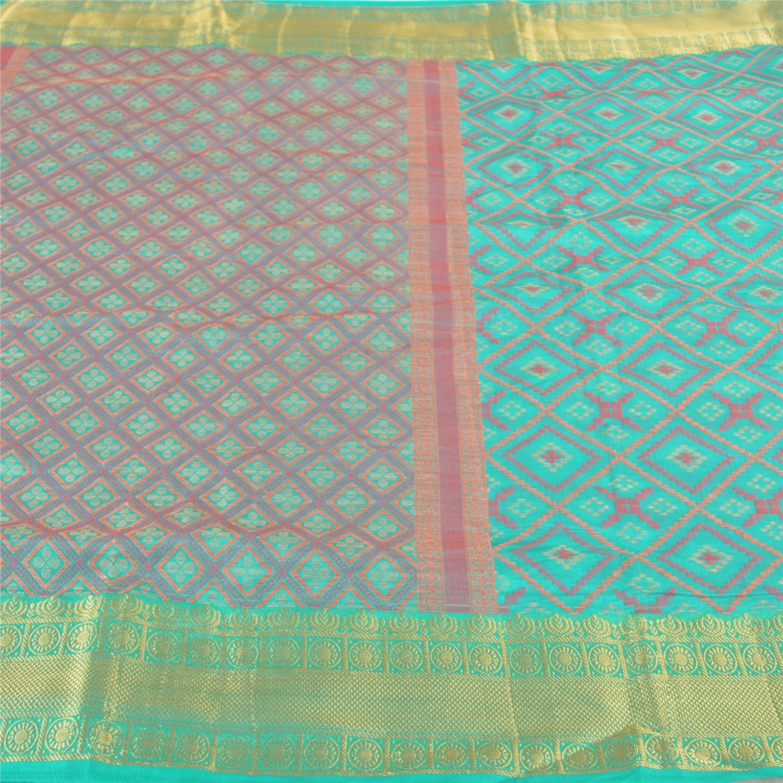 Sanskriti Vintage Turquoise Sarees Art Silk Hand-Woven Premium Sari Craft Fabric, PS-58014-Shade Of Turquoise-Hand-Woven Work-Art (Artificial) Silk-4