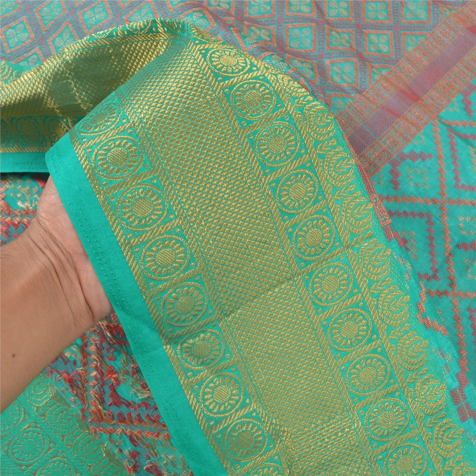 Sanskriti Vintage Turquoise Sarees Art Silk Hand-Woven Premium Sari Craft Fabric, PS-58014-Shade Of Turquoise-Hand-Woven Work-Art (Artificial) Silk-5