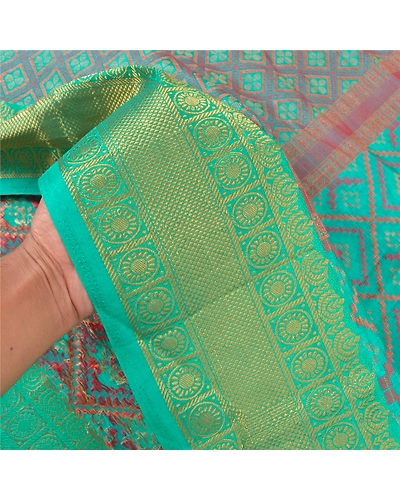 Sanskriti Vintage Turquoise Sarees Art Silk Hand-Woven Premium Sari Craft Fabric, PS-58014-Shade Of Turquoise-Hand-Woven Work-Art (Artificial) Silk-5