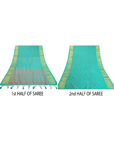 Sanskriti Vintage Turquoise Sarees Art Silk Hand-Woven Premium Sari Craft Fabric, PS-58014-Shade Of Turquoise-Hand-Woven Work-Art (Artificial) Silk-6