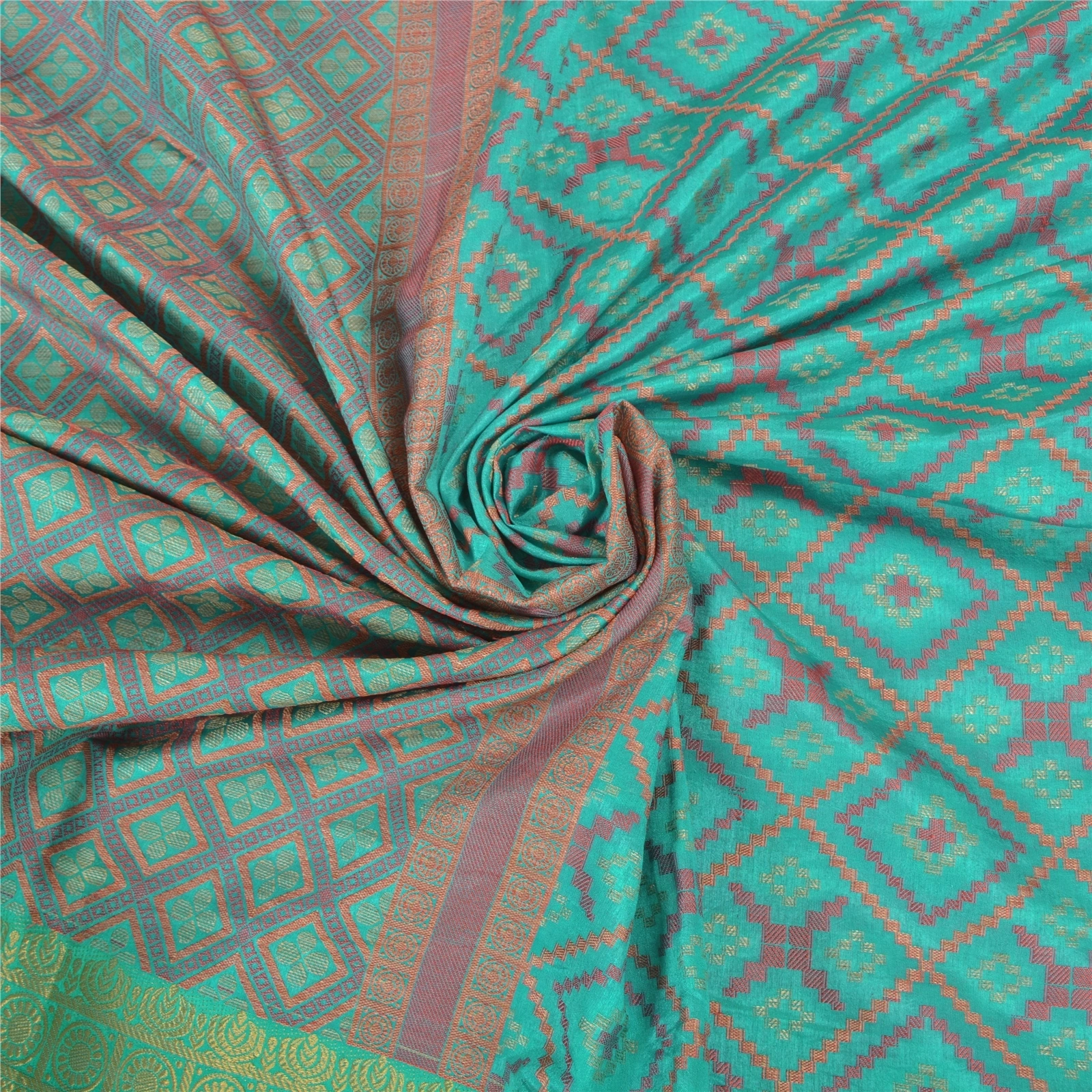 Sanskriti Vintage Turquoise Sarees Art Silk Hand-Woven Premium Sari Craft Fabric, PS-58014-Shade Of Turquoise-Hand-Woven Work-Art (Artificial) Silk-7