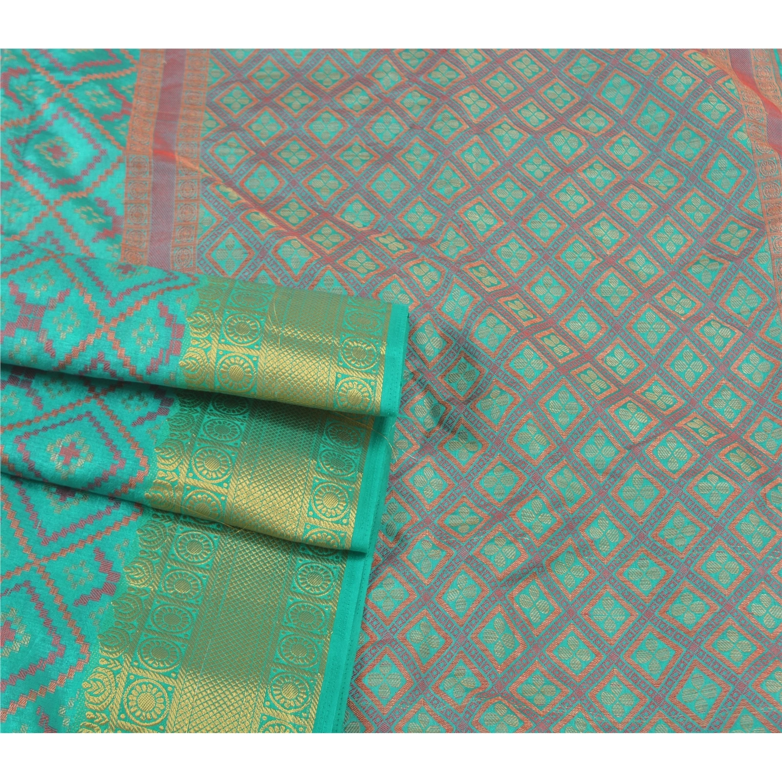 Sanskriti Vintage Turquoise Sarees Art Silk Hand-Woven Premium Sari Craft Fabric, PS-58014-Shade Of Turquoise-Hand-Woven Work-Art (Artificial) Silk-8