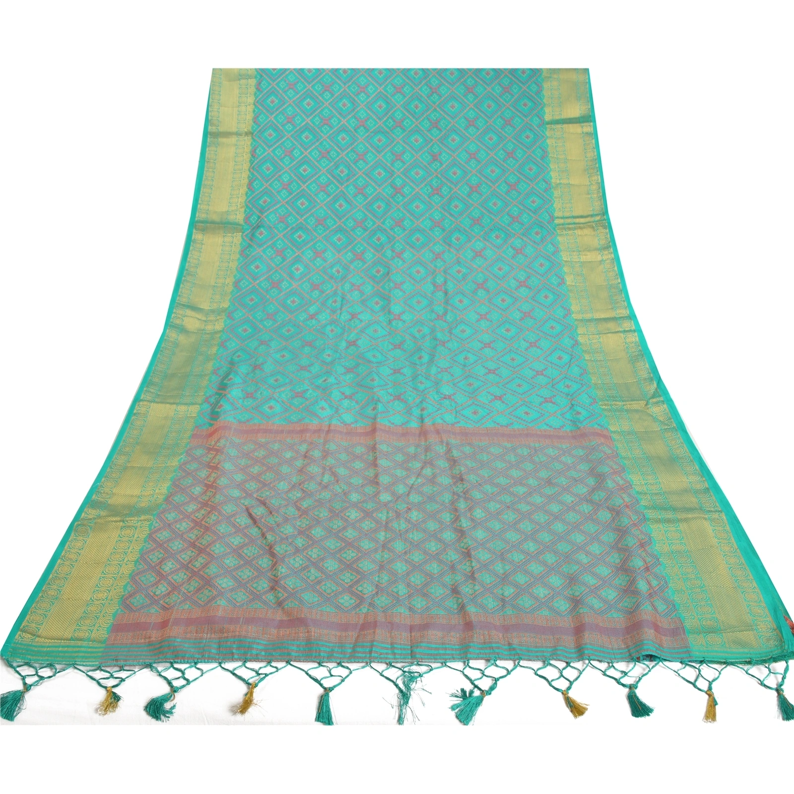 Sanskriti Vintage Turquoise Sarees Art Silk Hand-Woven Premium Sari Craft Fabric, PS-58014-Shade Of Turquoise-Hand-Woven Work-Art (Artificial) Silk-9